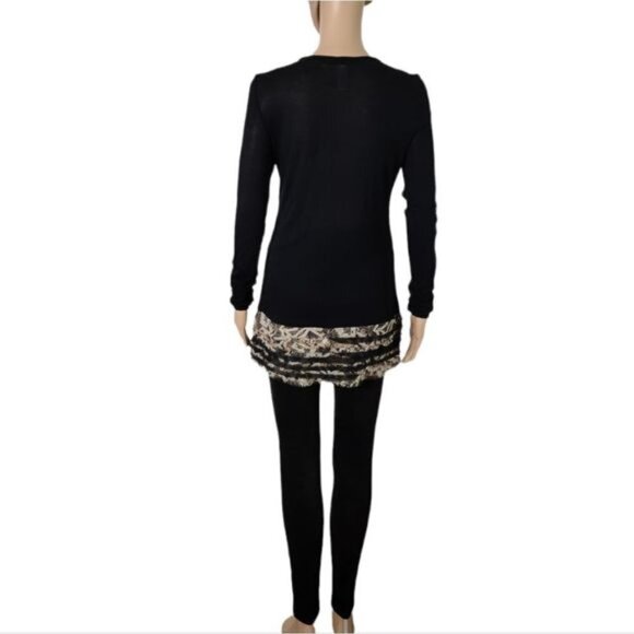 Diane Von Furstenberg Akira Black/Animal Print Silk Blend Long Sleeve Top Size M - Picture 9 of 13